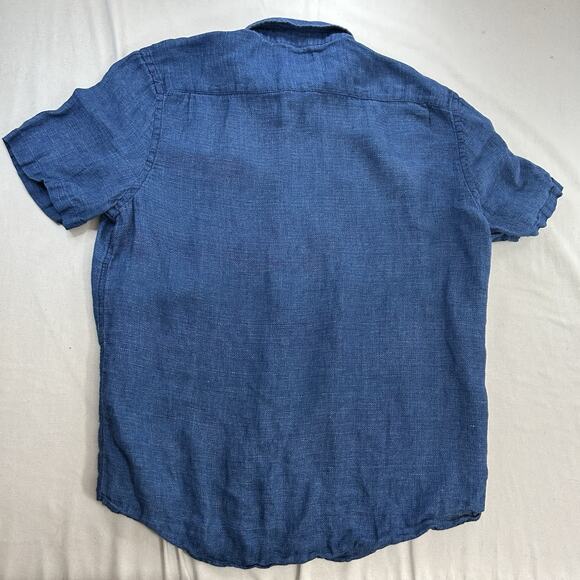 Faherty Linen Shirt Mens 2XL Blue Button Up Casual Beach Short Sleeve - Picture 5 of 7